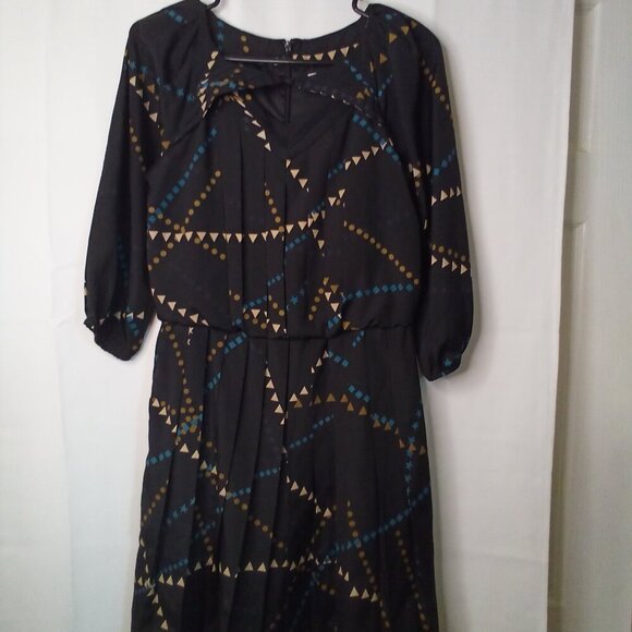 Jessica Simpson Dress Women 6 Half Sleeve Pleats Pattern Black Blue - Picture 1 of 16